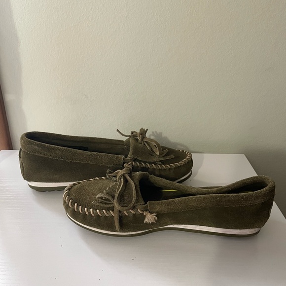 Minnetonka Olive Green Suede Moccasins - Picture 6 of 7